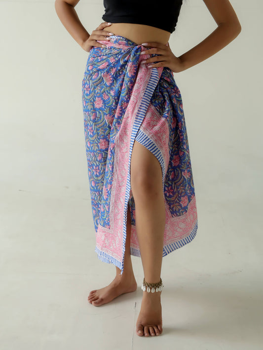 pareo azul y rosa hecho en india 100% algodón estilo romántico