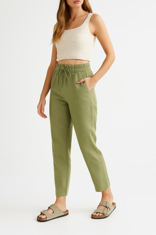 Pantalon de Lino Verde Oliva