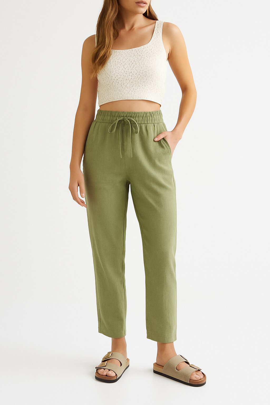 Pantalon de Lino Verde Oliva