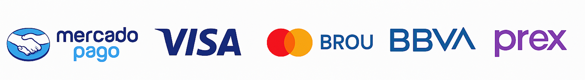 Medios de pago: Mercado Pago, Visa, Mastercard, BROU, BBVA, Prex