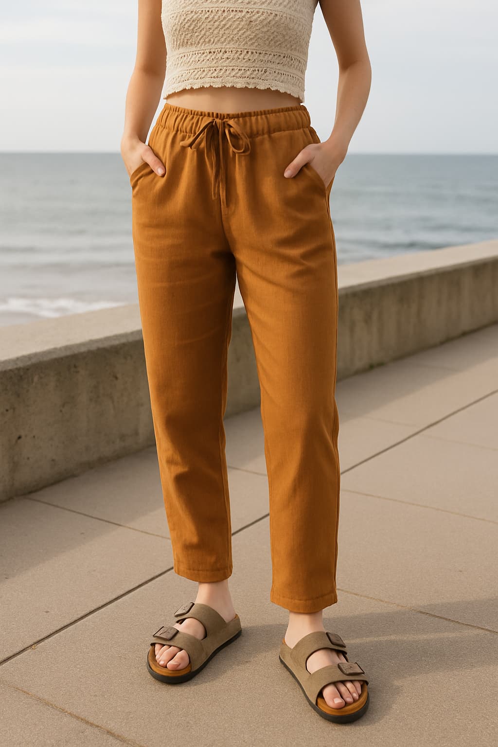 Pantalon Lino Camel 