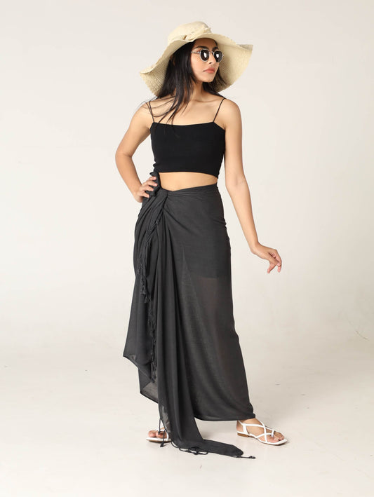 pareo ganges negro de algodón natural hecho en india estilo minimalista