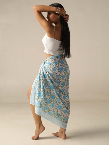 pareo jaipur azul de algodón hecho en india con estampado floral boho