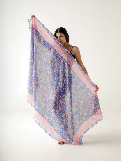 pareo a la moda azul y rosa hecho en india 100% algodón, suave, estilo romántico