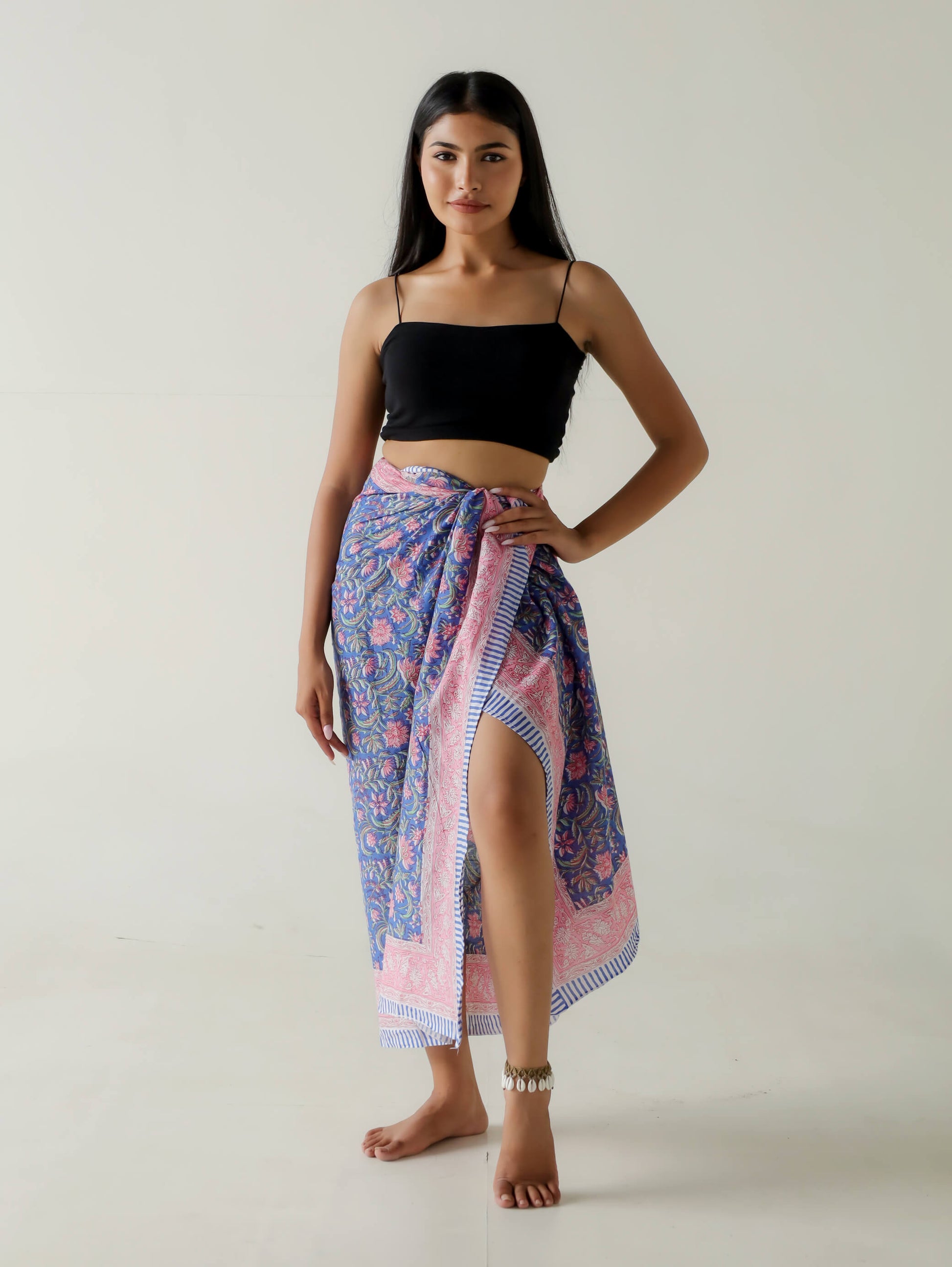 pareo azul y rosa hecho en india 100% algodón estilo moderno