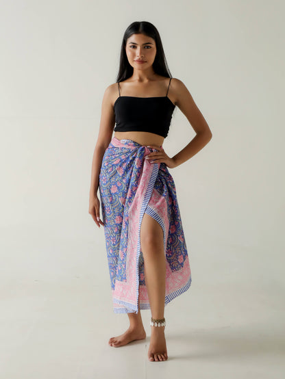 pareo azul y rosa hecho en india 100% algodón estilo moderno