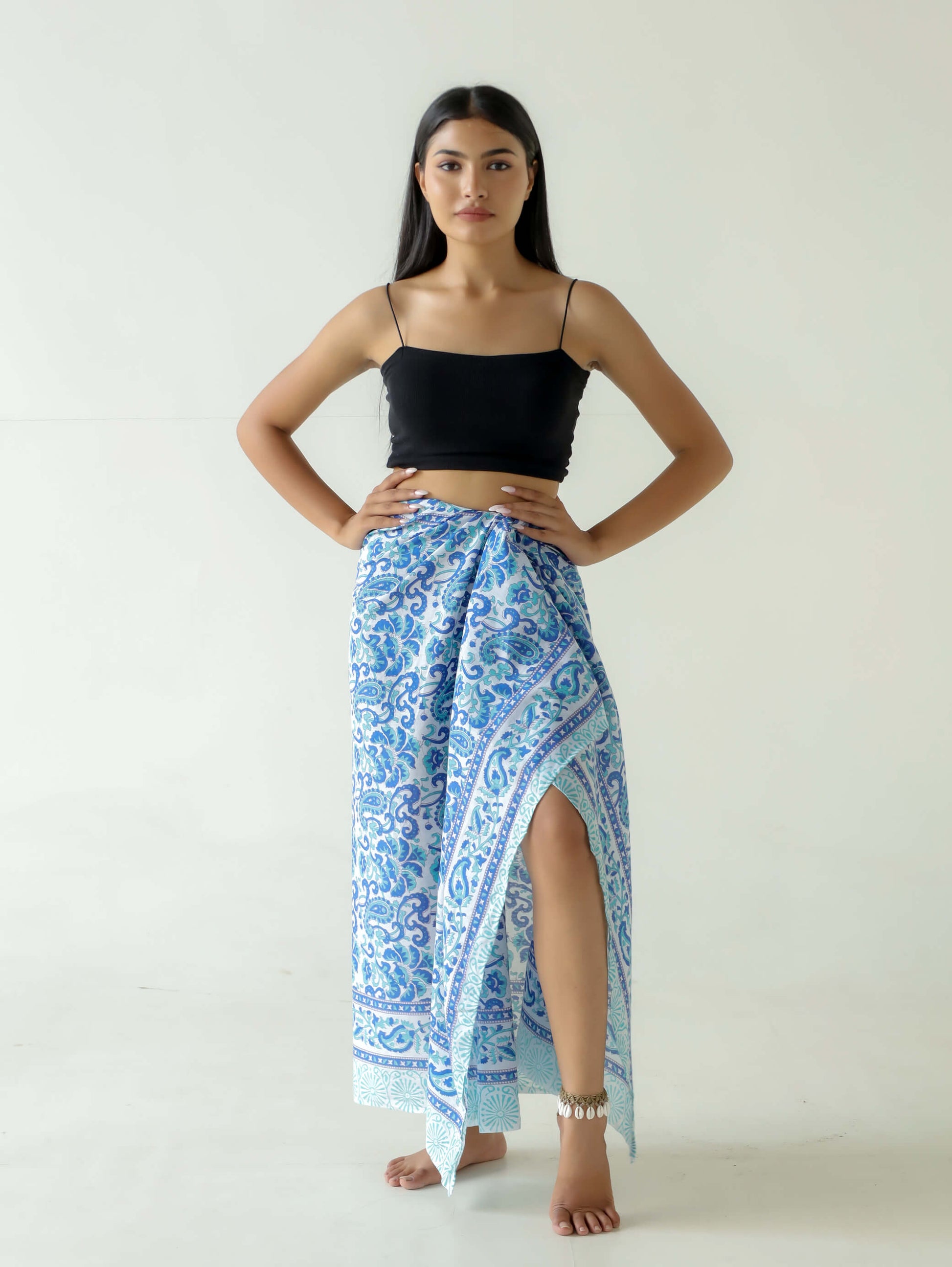 pareo rajasthan azul y blanco artesanal de algodón liviano de la India